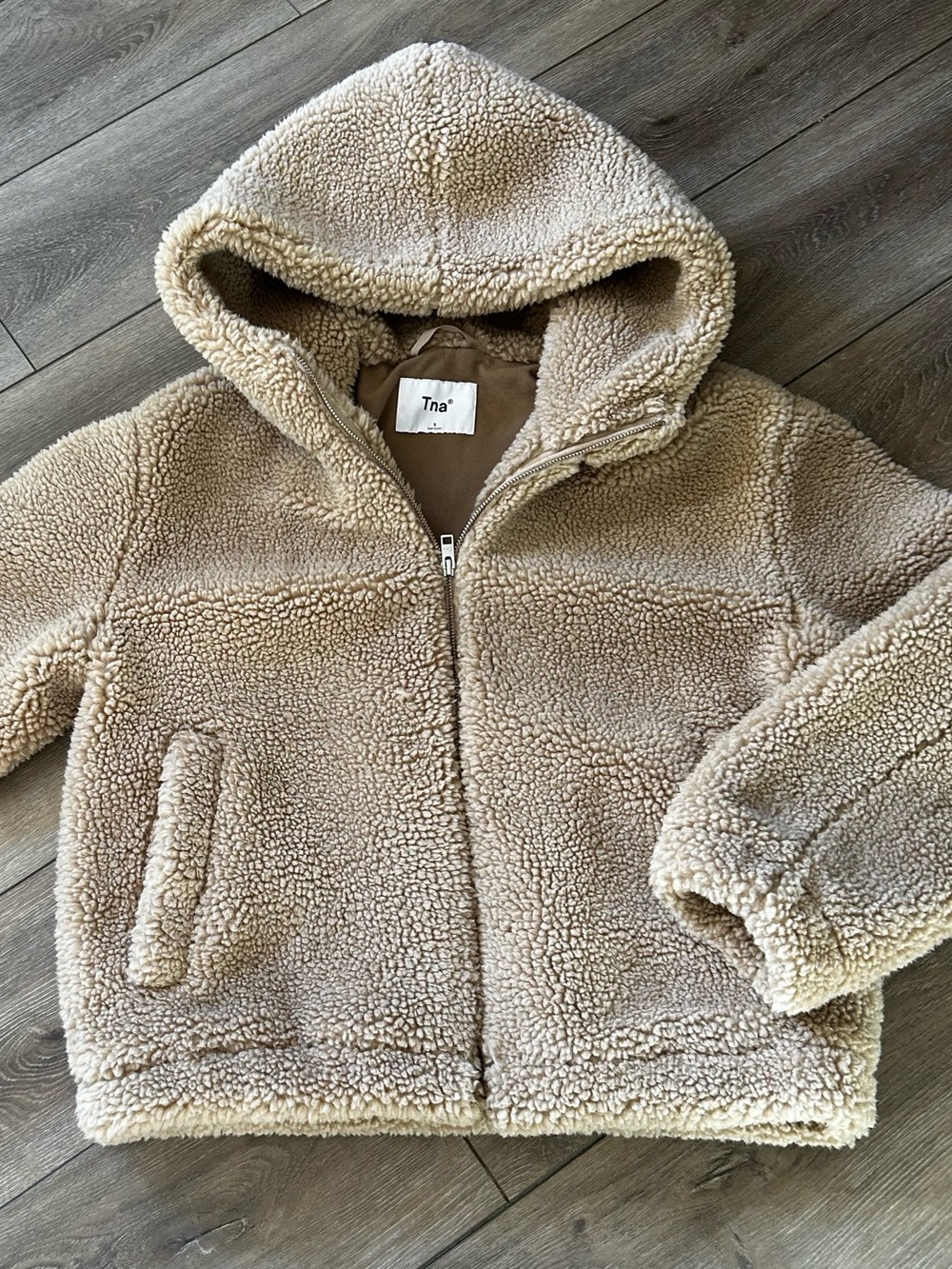 TNA Beige Cream Sherpa Hooded Jacket